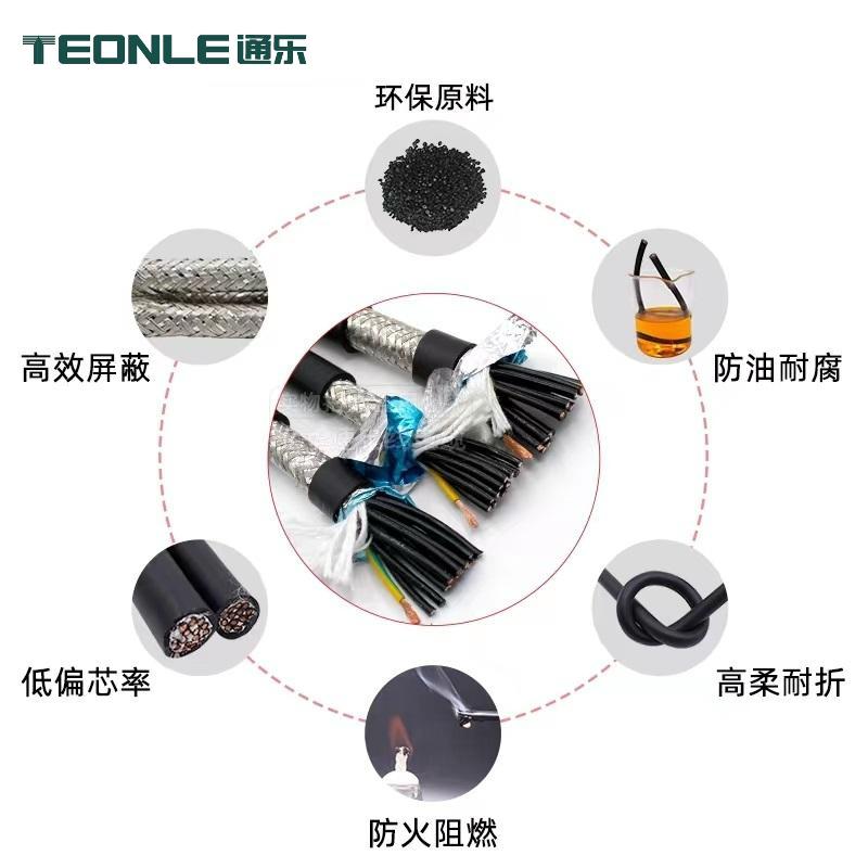 高柔性拖鏈屏蔽電纜耐油耐彎折機器人控制電源線16芯20芯